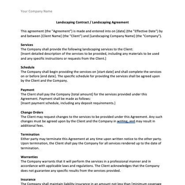 Lawn Care Agreement | Easy To Use Service Contract Landscaping Agreement | Mowing  Agreement Template| Lawn care contract Editable Template