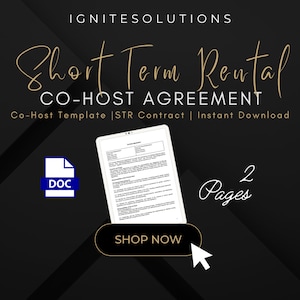 Airbnb Co-Host Agreement | Co-Host Template | STR Editable Contract | Instant Download | Editable Document for STR Co-Hosts
