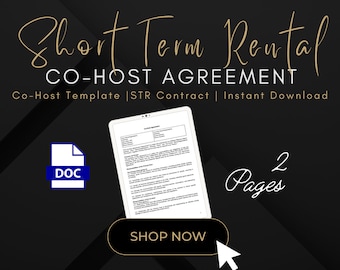 Airbnb Co-Host Agreement | Co-Host Template | STR Editable Contract | Instant Download | Editable Document for STR Co-Hosts