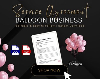 Editable Balloon Decor Contract | Balloon Artist Contract Template | Editable Balloon Decor Contract | Balloon Stylist Garland Agreement