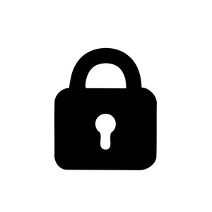 May include: A black padlock with a keyhole in the centre.