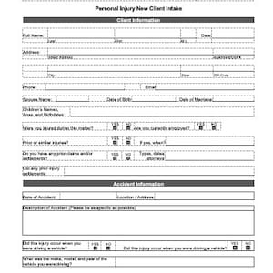 Personal Injury Client Intake Template & Checklist Law Firm Client Intake Form Template