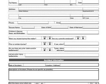 Personal Injury Client Intake Template & Checklist Law Firm Client Intake Form Template