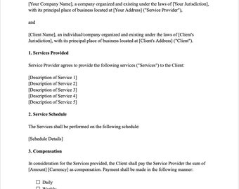 Service Agreement Template | Service Contract Template PDF Google Docs & Microsoft Word | Editable and Printable Contract Independent 1099