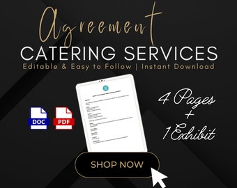 Plantilla de contrato de catering / Contrato de servicio de catering imprimible / Contrato de negocio de catering editable (Word Doc y PDF) Acuerdo de servicio de alimentos