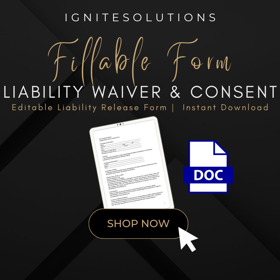 Liability Release Form | Editable Liability Waiver Form | Consent Form ...