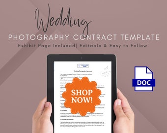 Plantilla de contrato de fotografía / Plantilla de contrato de fotografía de bodas / Descarga editable de bodas / Acuerdo de fotografía de bodas
