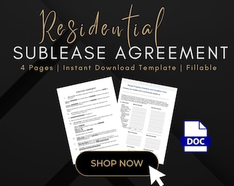 Plantilla de contrato de subarrendamiento (lista de inventario gratuita) / Contrato de subarrendamiento / Alquiler de subarrendamiento (simple, editable, descarga instantánea)