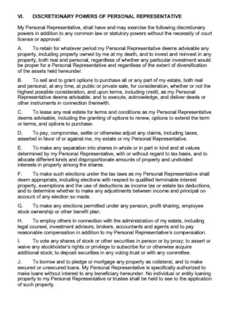 Last Will and Testament Fillable Form Including Notary Section Editable