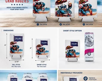 Funda para latas de cangrejo Trump / Enfriador de latas de cangrejo Maryland / Funda para cerveza patriótica / Soporte para latas delgadas White Claw / Funda para bebidas de playa / Regalo para barcos / Old Bay