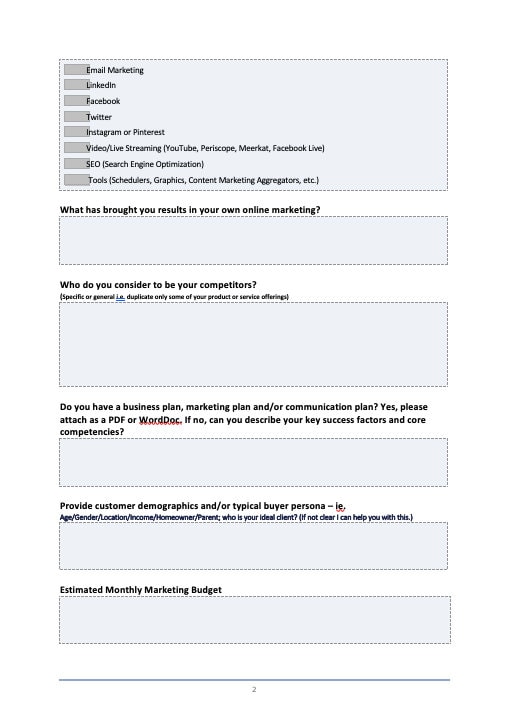 FILLABLE Marketing Client Intake Form | New Client Form , Small ...