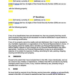 Last Will and Testament Fillable Form | Including Notary Section ...