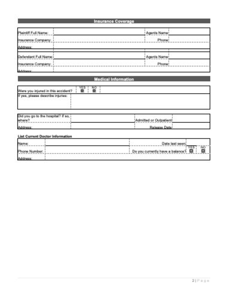 Personal Injury Client Intake Template & Checklist Law Firm Client Intake Form Template image 3