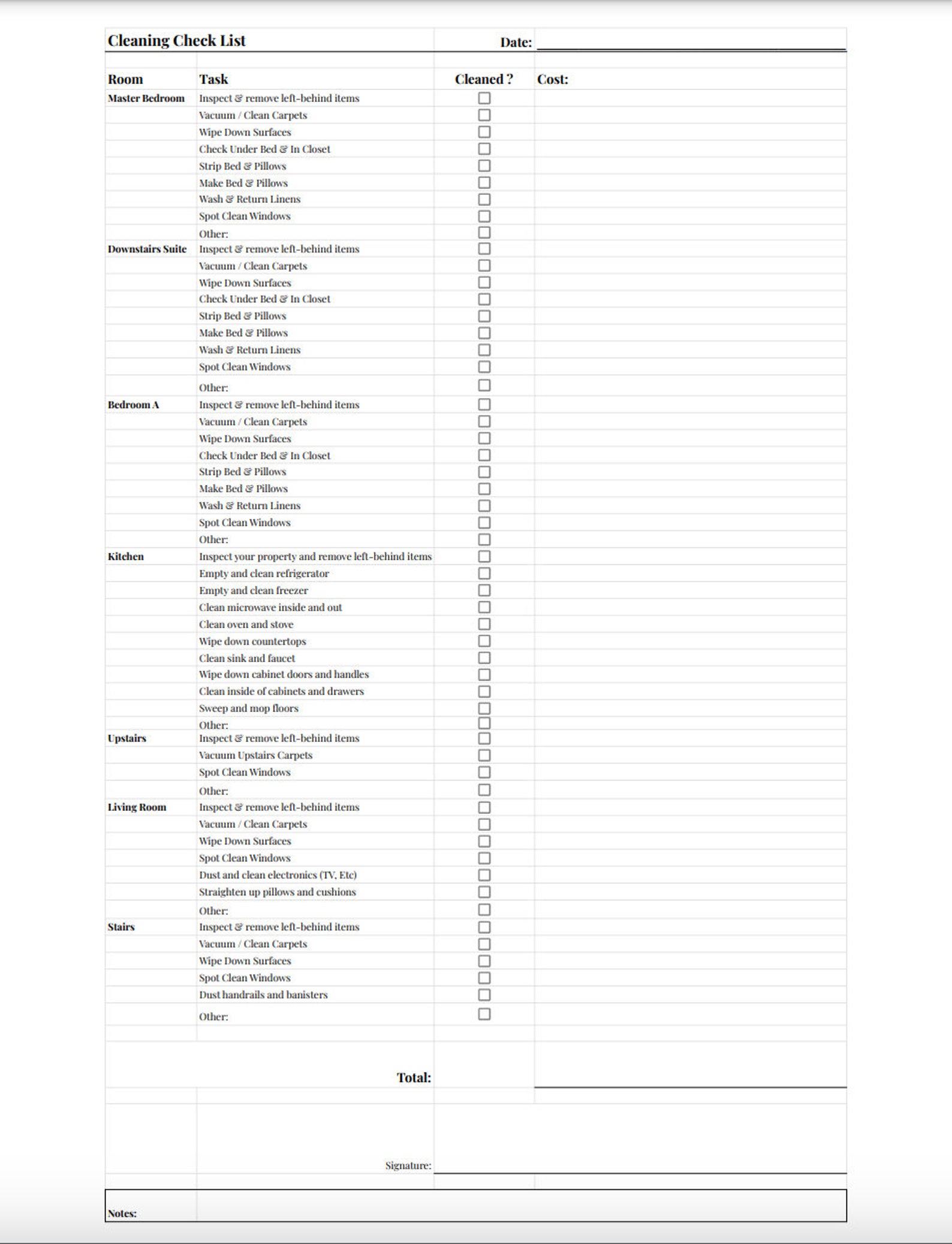 Cleaning Checklist and Invoice Excel & PDF Printout 2-in 1 | Airbnb ...