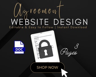 Contrato de diseño web/Plantilla editable de contrato de diseño web, Contrato de servicio web freelance (Plantilla Word, Descarga instantánea)