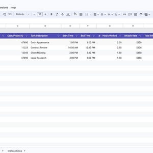 Billable Time Tracker | Legal Billable Hours Tracker Excel/Google Sheets Template | Legal Time Worked Tracker | Streamline Your Law Firm
