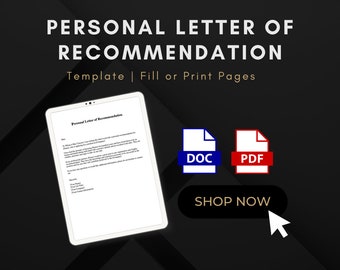 Personal Reference Letter Template | Letter of Recommendation | Reference Template Simple Letter