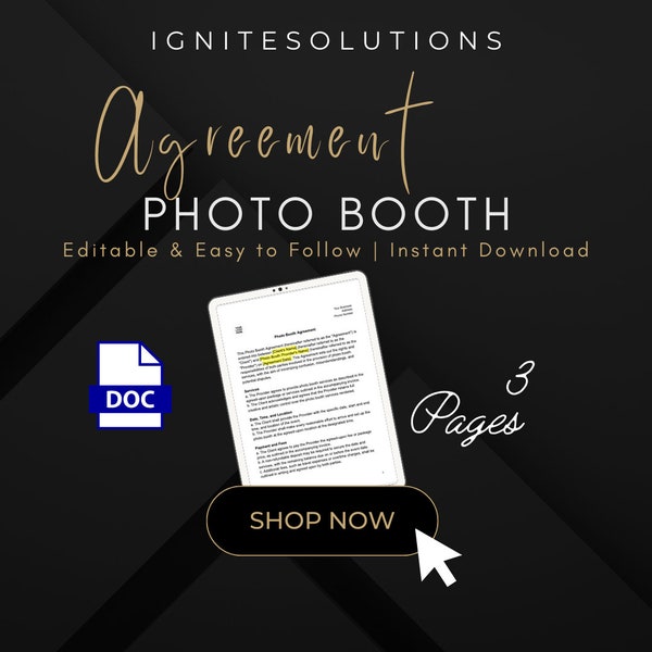 Photo Booth Agreement Form | Photo Booth Rental | Photo Booth Contract Template | Written Editable Instant Download