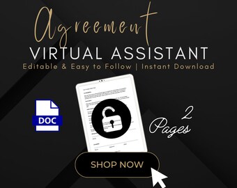 Contrato de asistente virtual / Formulario de contrato de asistente virtual / Descarga instantánea editable / Plantilla de contrato 1099