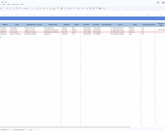 Registro de solicitudes de descubrimiento legal / Hoja de cálculo para la gestión de casos de abogados y asistentes legales / Plantilla de Excel y Google Sheets / Rastreador de casos de abogados / Derecho