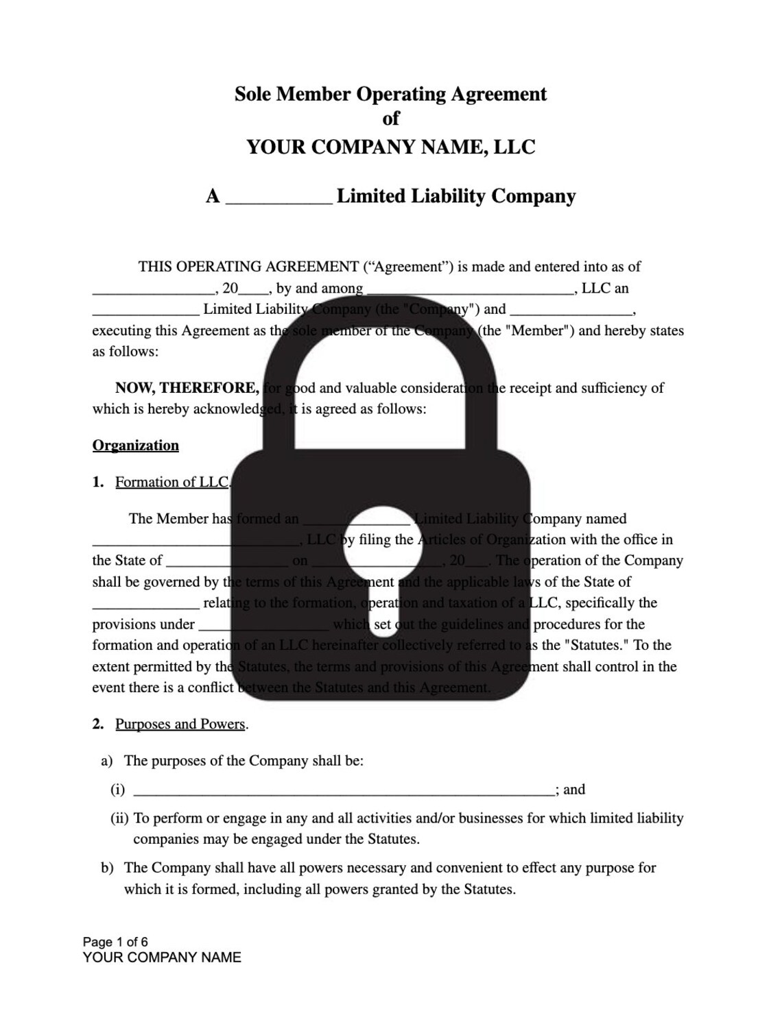 Single Member LLC Operating Agreement Template Notary Section Included Single Member LLC Operating Agreement Template Notary Section Included