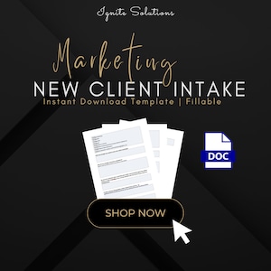 FILLABLE Marketing Client Intake Form | New Client Form , Small Business Marketing Firm Marketing Agents