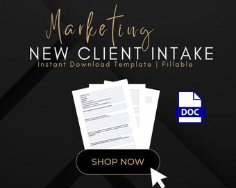 Formulario de admisión de clientes de marketing RELLENABLE / Formulario de nuevos clientes, Agentes de marketing de pequeñas empresas