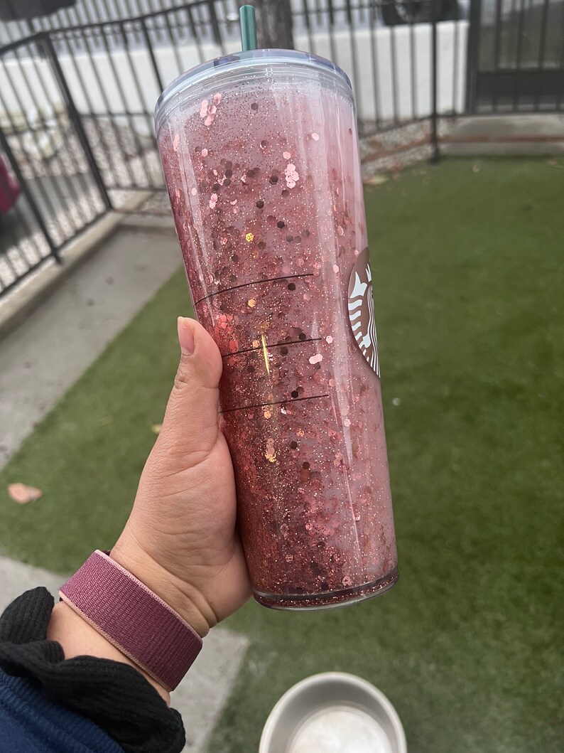Personalized Rose Gold Glitter Tumbler Custom Starbucks Cup Etsy
