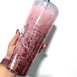 Personalized Rose Gold Glitter Tumbler Custom Starbucks Cup Personalized Gift Snowglobe Tumbler Bridesmaid Proposal Mothers Day Gift