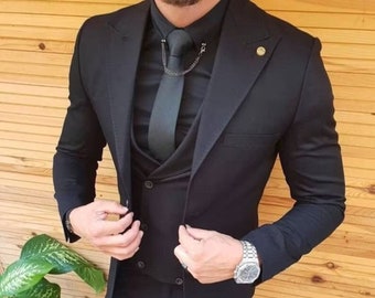 Men Suits Black 3 Piece Slim Fit Elegant Wedding Suit Groom Wedding Suit Party Wear Stylish Suit Bespoke For Men