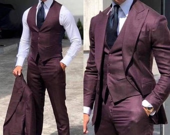 Men Suits Burgundy 3 Piece Slim Fit Elegant Designer Suits Formal Fashion Suits Groom Wedding Suits Party Wear Dinner Suits Bespoke For Men