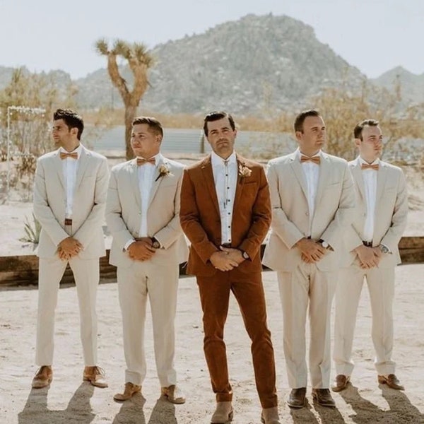 Bespoke suit-man rustic 2 piece suit-dinner, prom, party wear suit-wedding suit for groom & groomsmen-men's beige suits-beach wedding suit