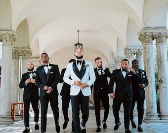 Man black and white Suit-wedding suit for groom & groomsmen-slim 2 piece suit-bespoke suit-prom, dinner, party wear suit-men's black suits