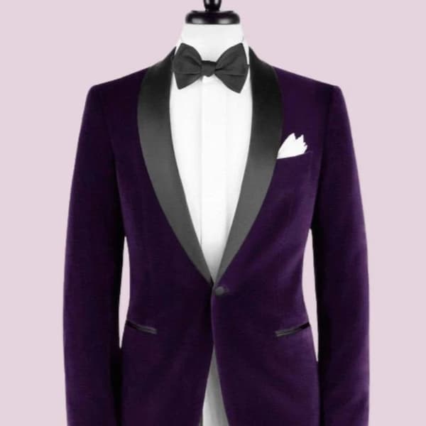 Tuxedo Jacket Men Purple Velvet Peak lapel One Button Blazer Wedding Groom Party wear Dinner Coat