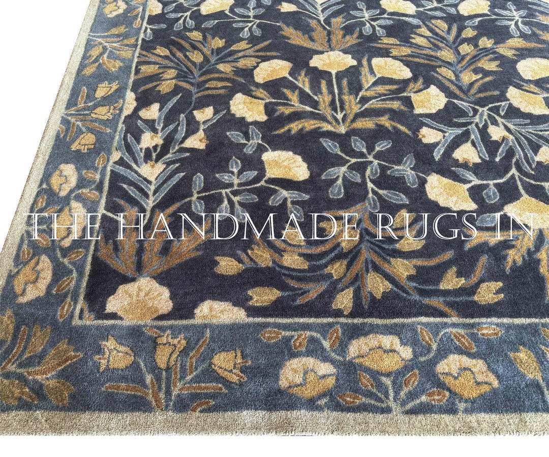 Adeline Rug Hand Tufted Adeline Blue Color Traditional Oriental Floral Style 100% ...