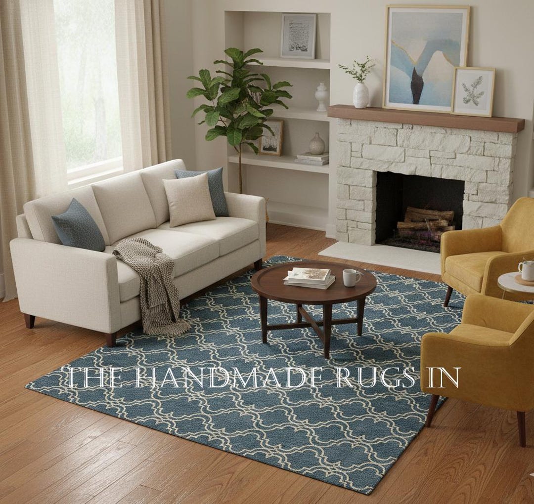 Hand Tufted Wool Area Rug: Denim Blue Modern Design - Etsy