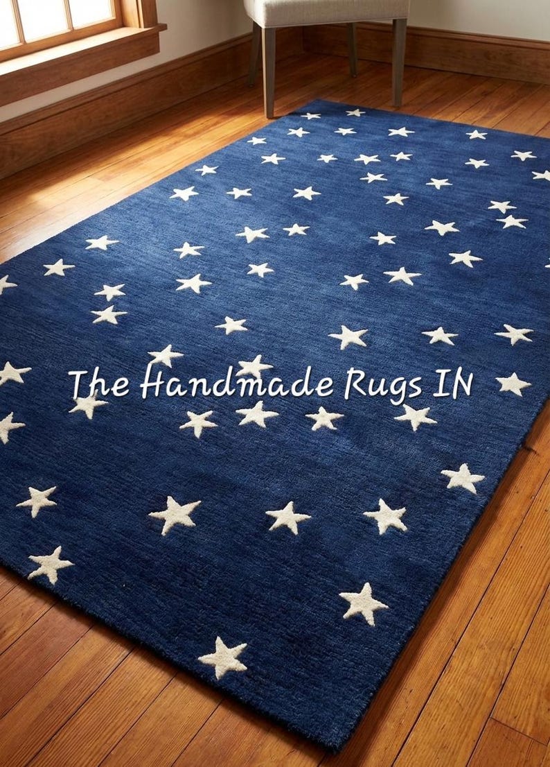 Small Star Rug Blue Star Area Rug | Handmade Tufted Celestial Carpet for Nursery ...