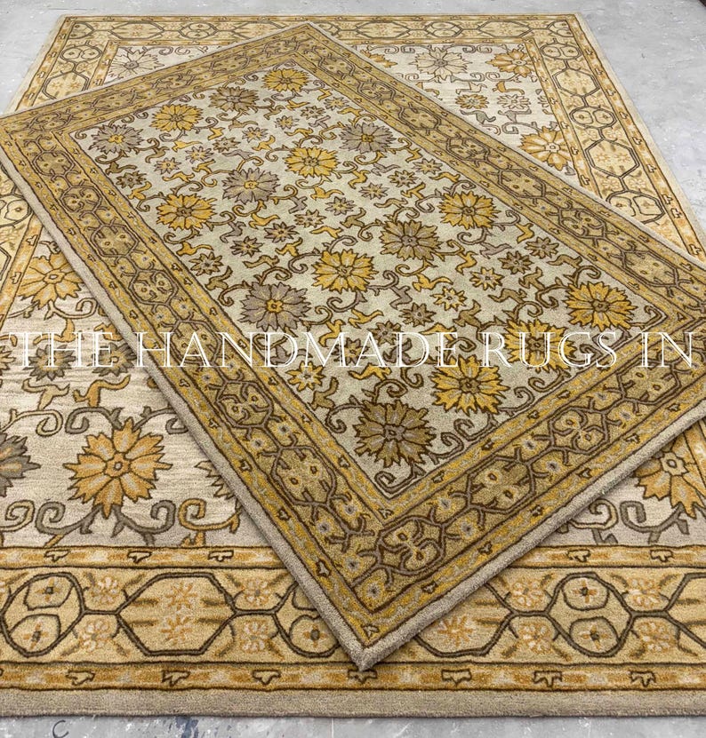 Beige Hand Tufted Wool Rug, Traditional Oriental Area Rug, Persian Style Carpet, Neutral Living Room Wool Rug Home Decor image 6