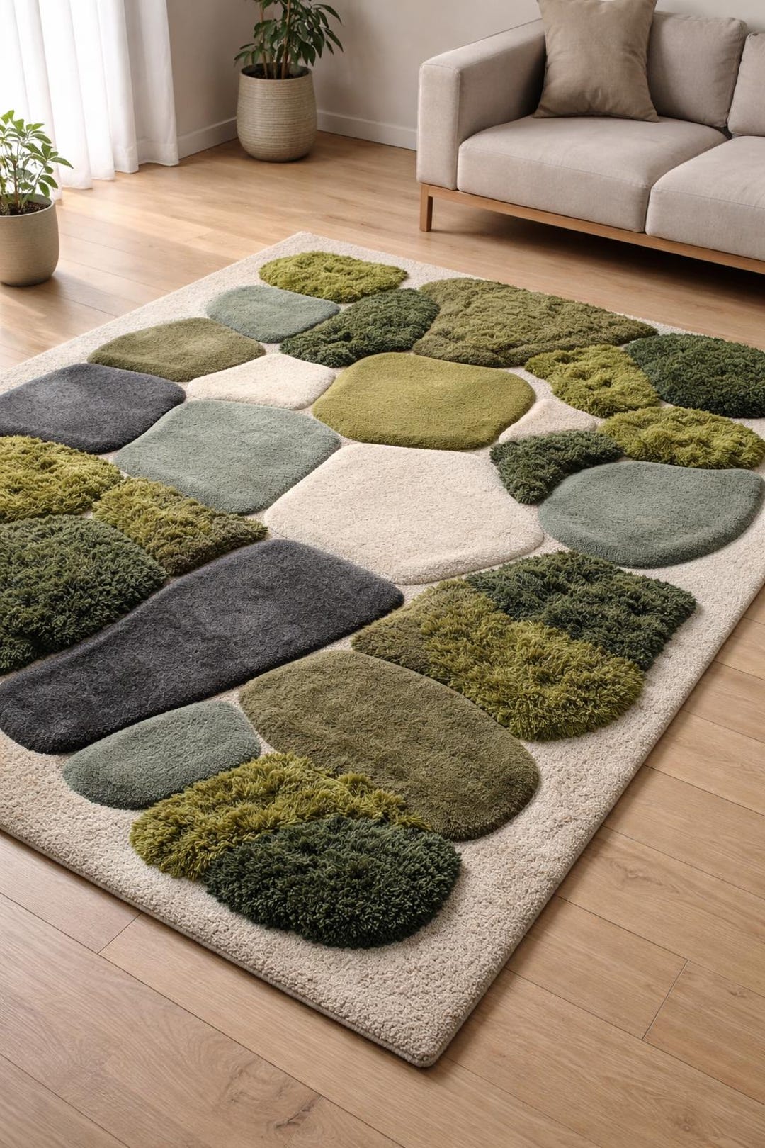 Hand Tufted Moss Pebble Area Rug: Modern Organic Nature Inspired Carpet ...