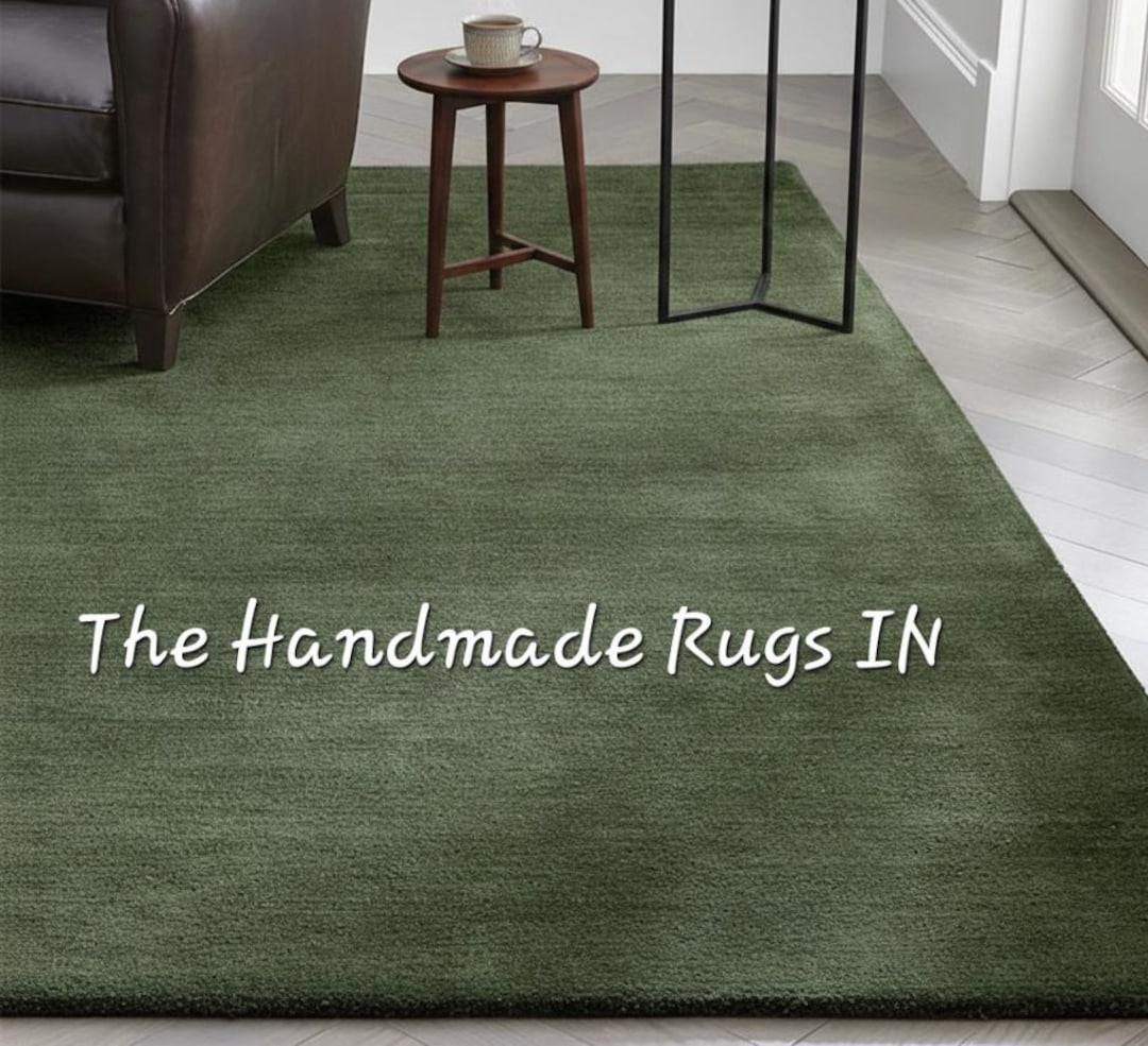 Hand Tufted Wool Rug – Deep Green Abstract, Modern Minimalist - Etsy