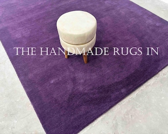 Alfombra de lana morada tejida a mano, alfombra moderna y contemporánea, alfombra suave hecha a mano, decoración para sala de estar y dormitorio, alfombra de diseño para el hogar.