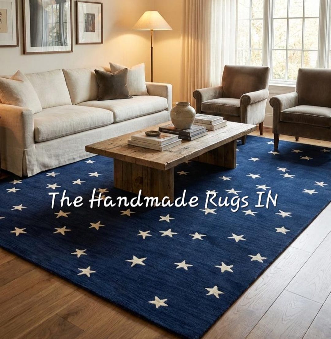 Star Area Rug Blue Star Area Rug | Handmade Tufted Celestial Carpet for Nursery ...
