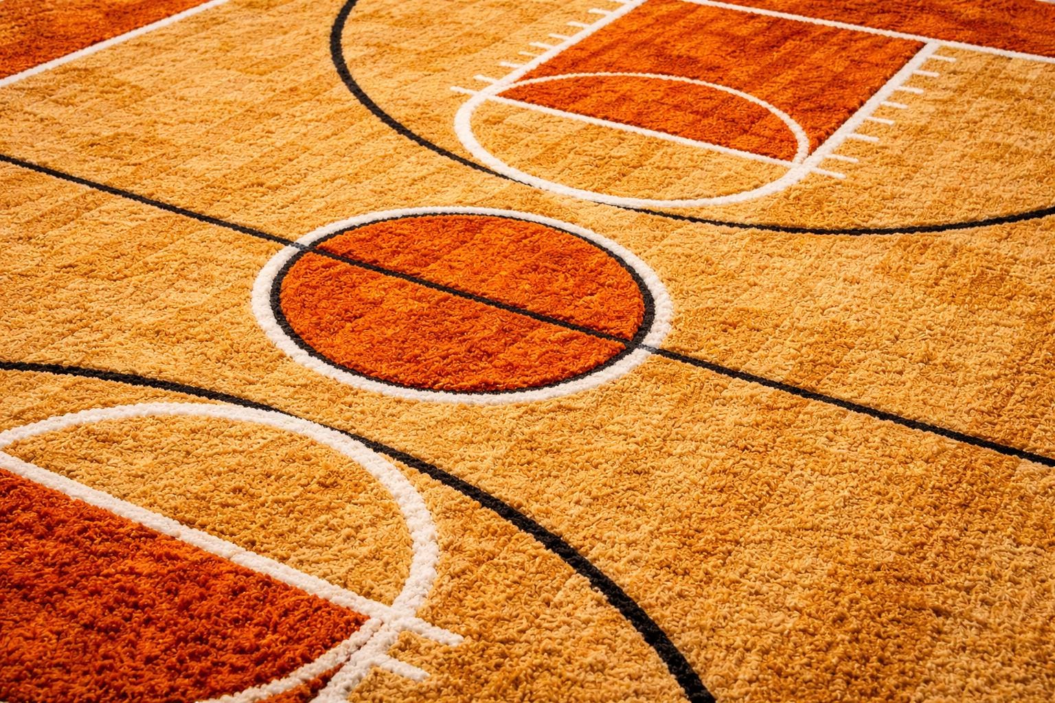 Hand-tufted Wool Basketball Court Rug: Retro Hardwood Arena Game Room ...