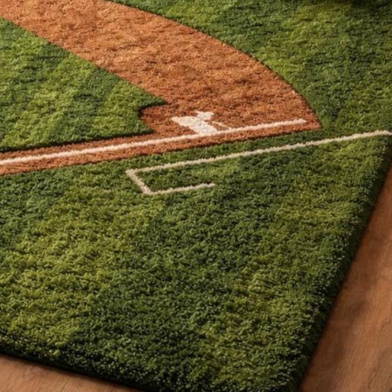 Hand-tufted Baseball Field Wool Area Rug – Sports Stadium Turf Carpet ...