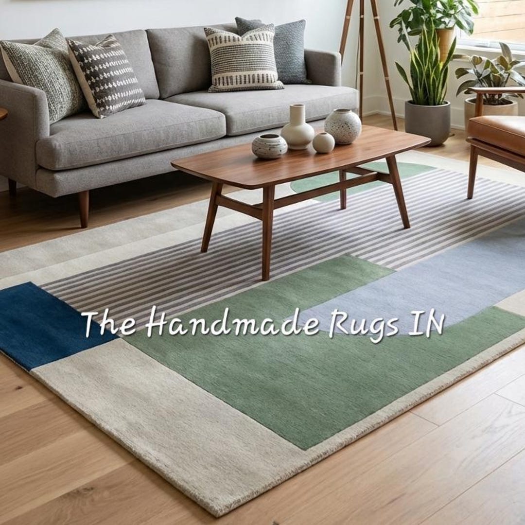 Handmade Wool Rug – Mid-century Modern Geometric Tufted Area Rug - Etsy
