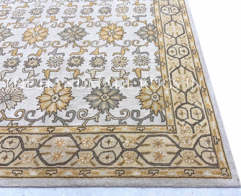 Beige Hand Tufted Wool Rug, Traditional Oriental Area Rug, Persian Style Carpet, Neutral Living Room Wool Rug Home Decor image 2