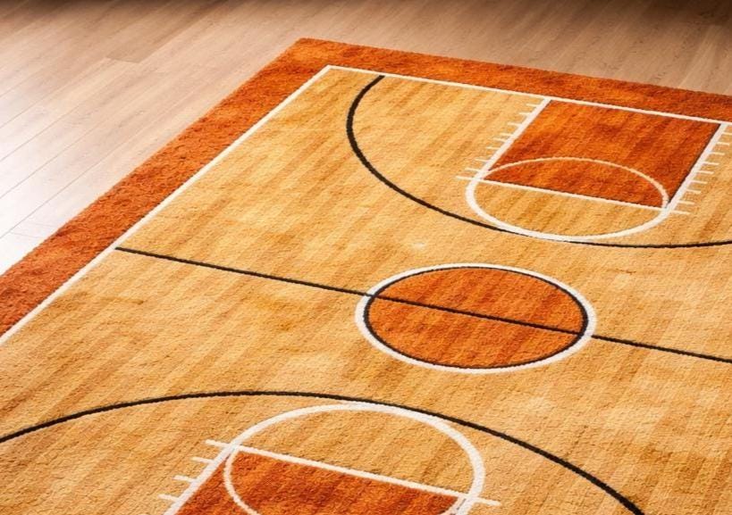 Hand-tufted Wool Basketball Court Rug: Retro Hardwood Arena Game Room ...