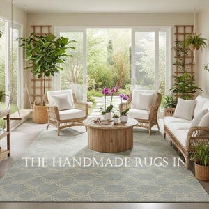 Handmade Wool Area Rug: Porcelain Blue Modern Design