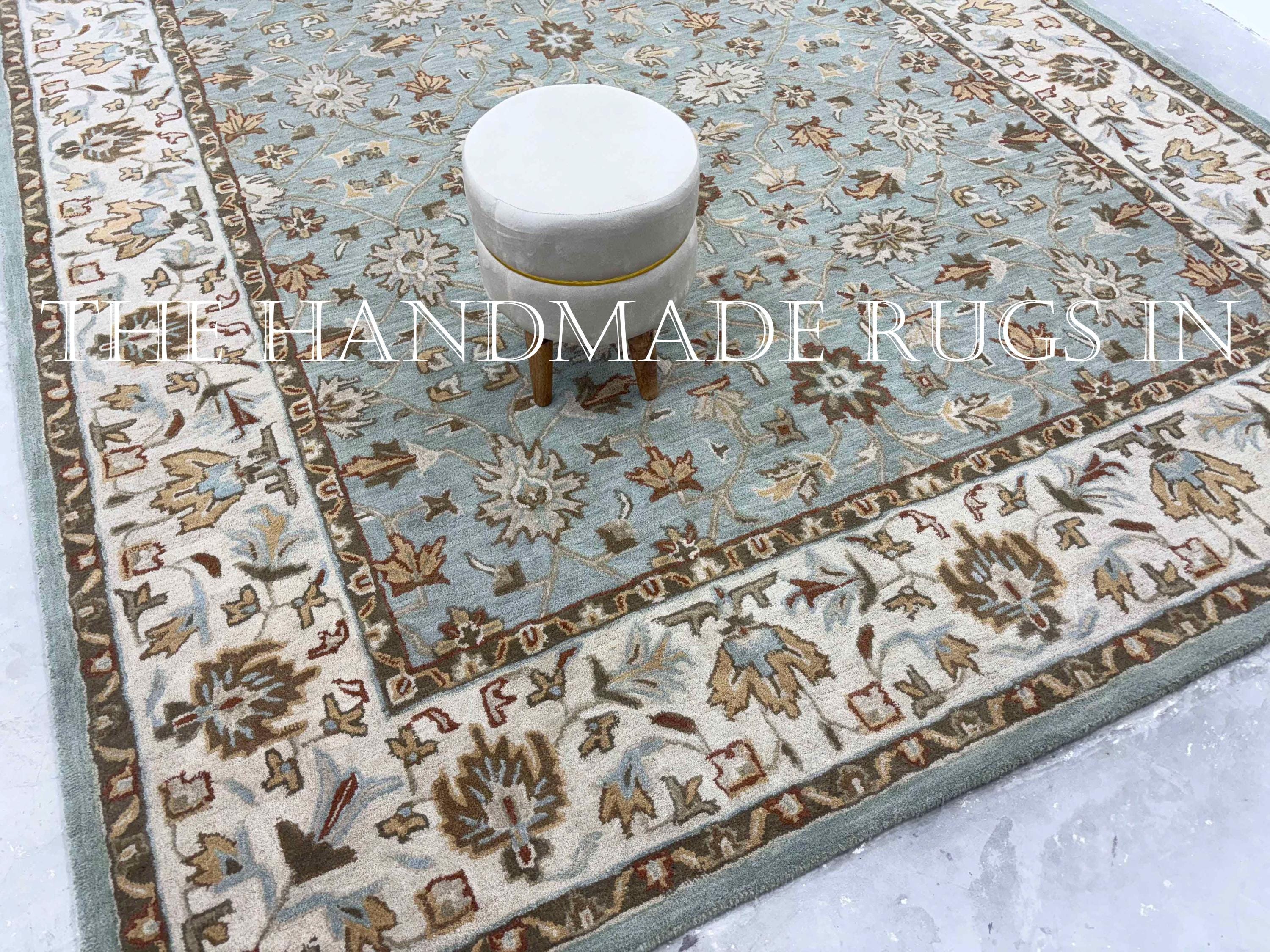 Blue Porcelain Rug Handmade Porcelain Blue Rug, Muted Floral Wool Rug, Persian Inspired ...