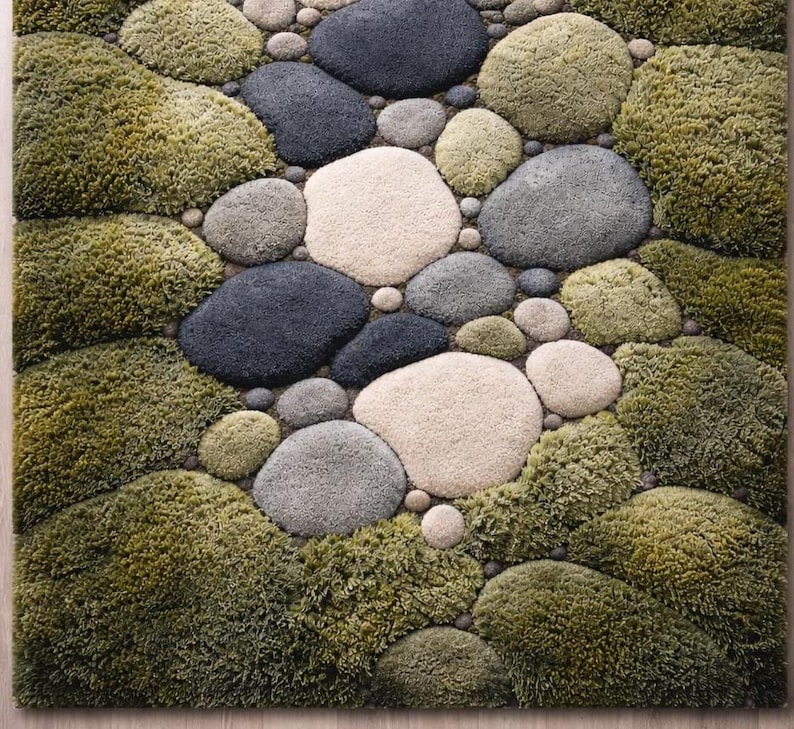 Hand Tufted Moss Pebble Area Rug: Nature Inspired Organic Living Room ...